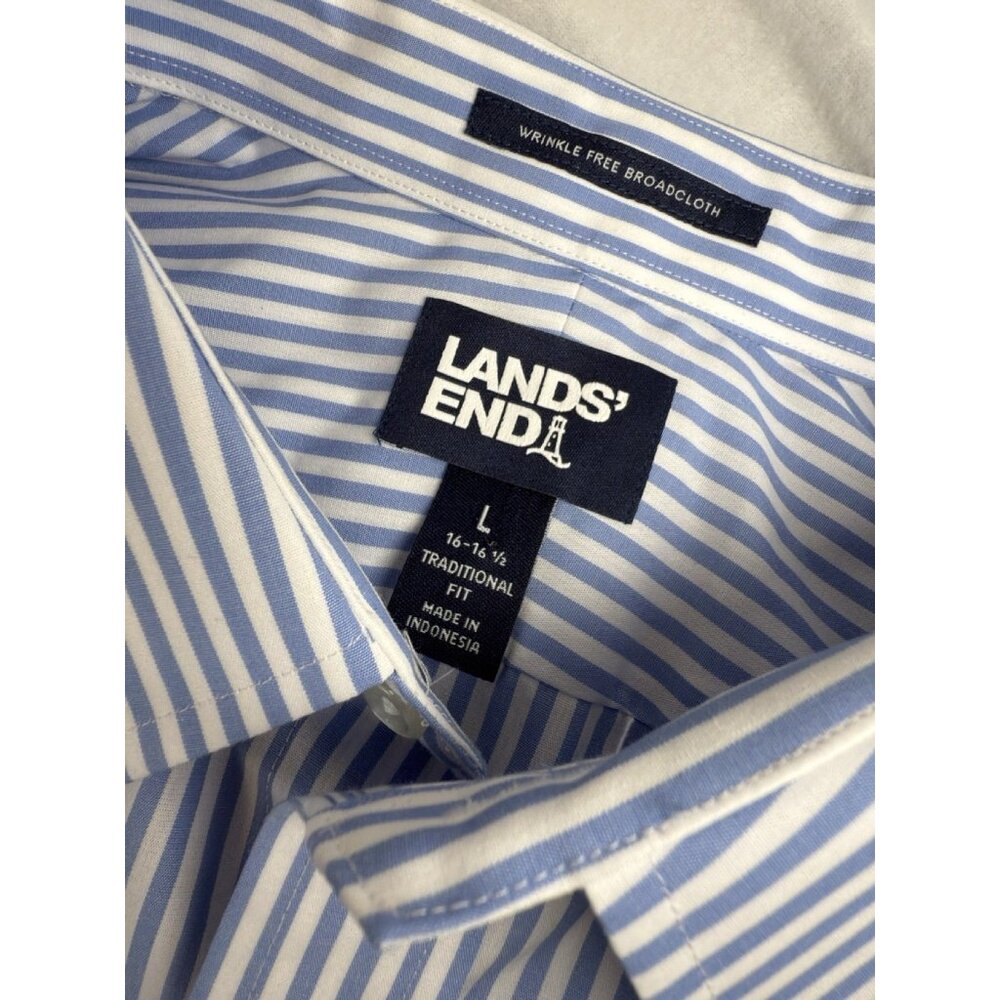 NWT Lands' End Men's Blue Striped Button-Down Shirt Size Large